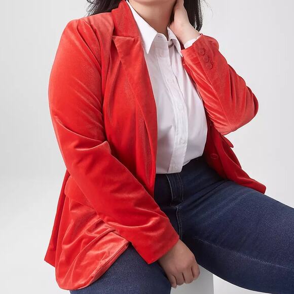Lane Bryant Red Velvet Blazer Jacket 22 - Picture 16 of 16